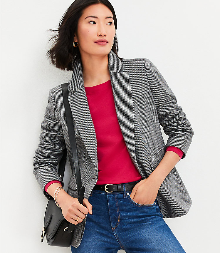 Petite Puppytooth Knit Elbow Patch Modern Blazer image number 1