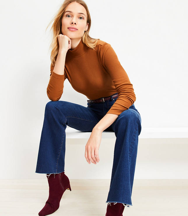 Petite Ribbed Mock Neck Top