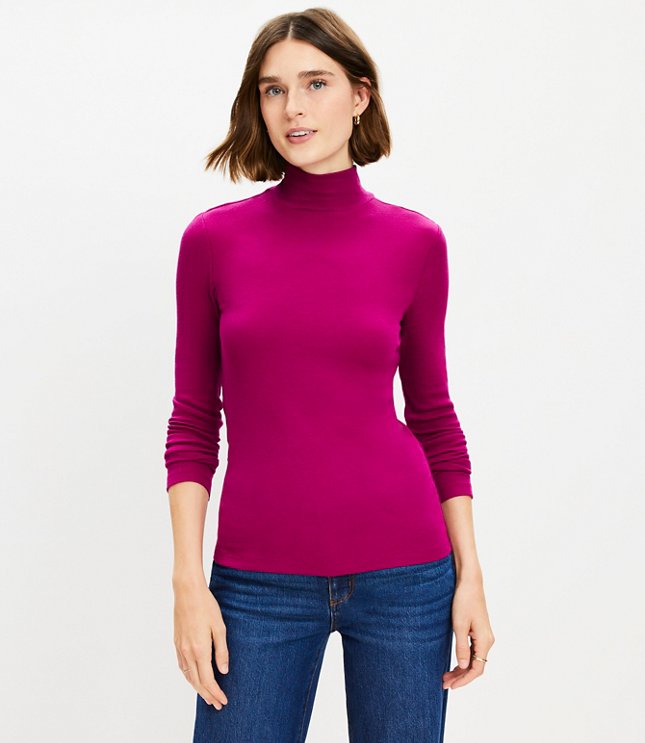 Petite Ribbed Mock Neck Top