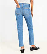 Destructed Super Soft Girlfriend Jeans in Mid Stone Wash carousel Product Image 3
