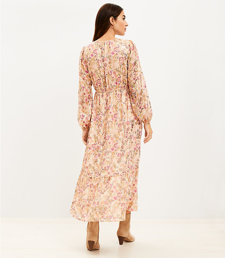 Shimmer Floral Double Tie Waist Maxi Dress image number 3
