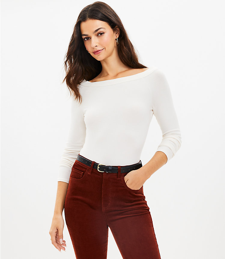 Petite Ribbed Boatneck Top image number null