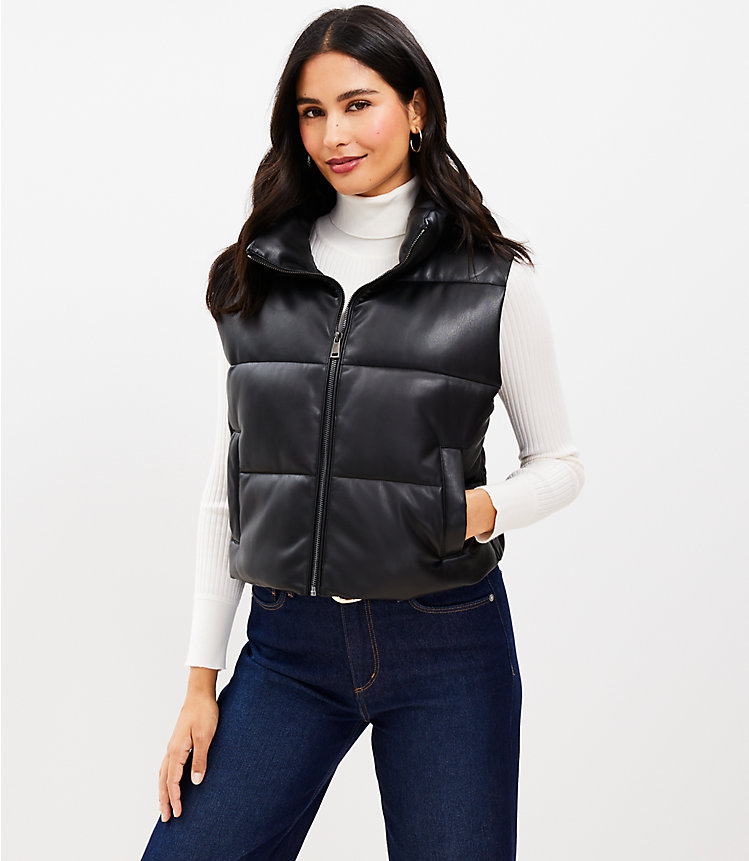 Faux Leather Cropped Puffer Vest image number 0