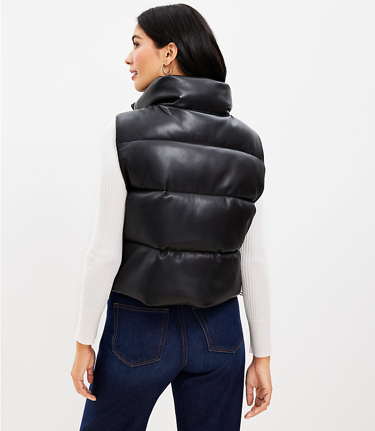 Faux Leather Cropped Puffer Vest image number 2