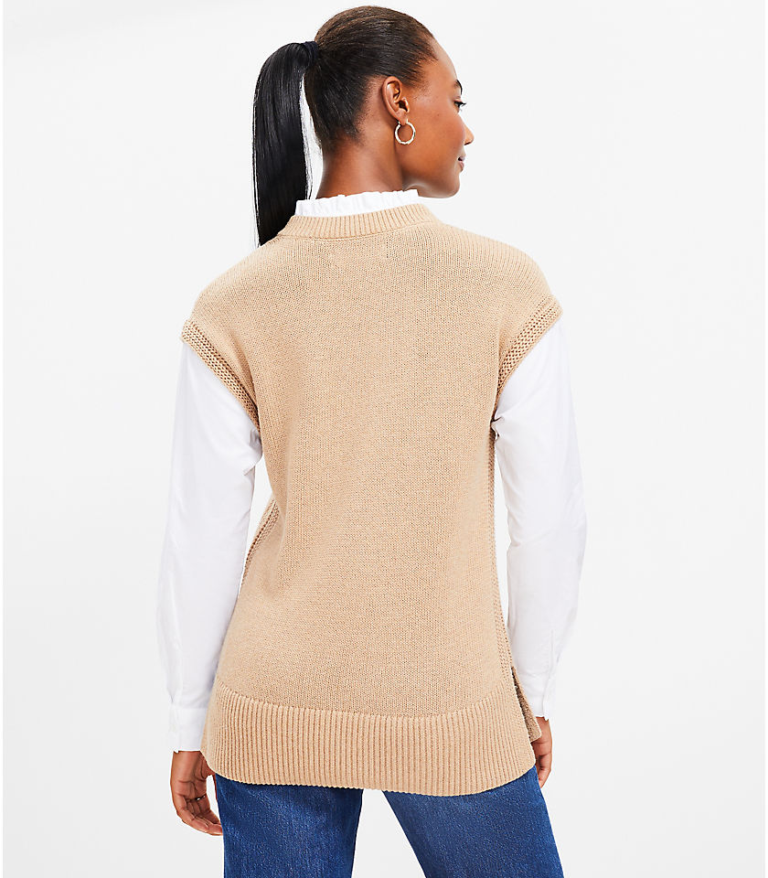 Petite Ruffle Collared Tunic Sweater Vest