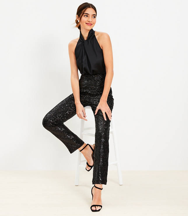 Petite Side Zip Slim Pants in Sequin