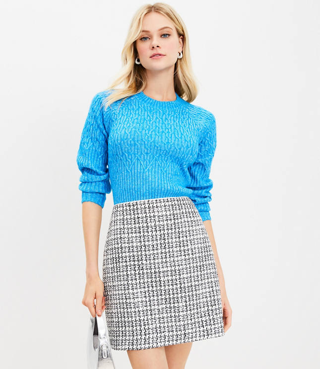 Metallic Sequin Tweed Shift Skirt