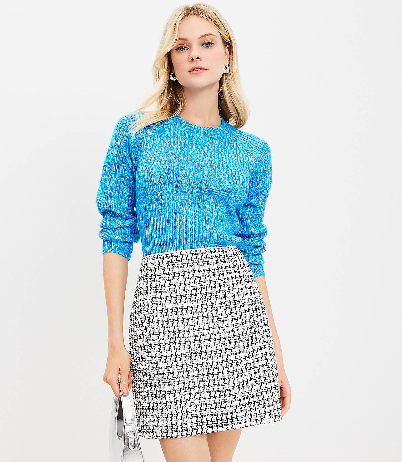 Metallic Sequin Tweed Shift Skirt