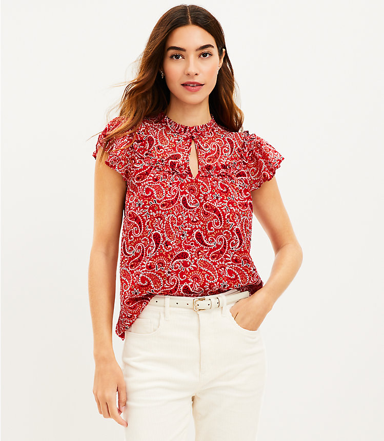 Paisley Ruffle Flutter Sleeve Top image number 0