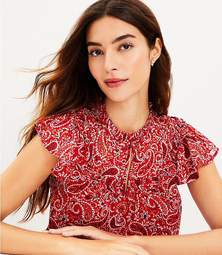 Paisley Ruffle Flutter Sleeve Top image number 1