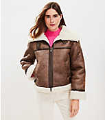 Petite Crackle Faux Suede Sherpa Aviator Jacket carousel Product Image 1