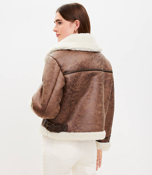 Petite Faux Fur Seam Detail Aviator Jacket