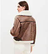 Petite Crackle Faux Suede Sherpa Aviator Jacket carousel Product Image 3
