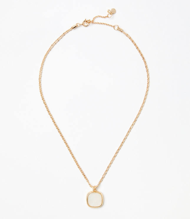 Double Chain Pendant Necklace - Mother Of Pearl