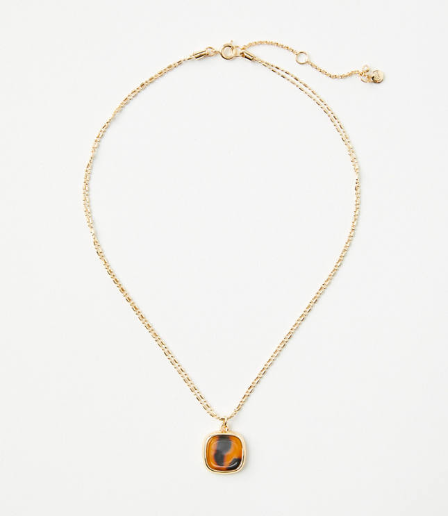 Double Chain Pendant Necklace - Tortoise Shell Brown