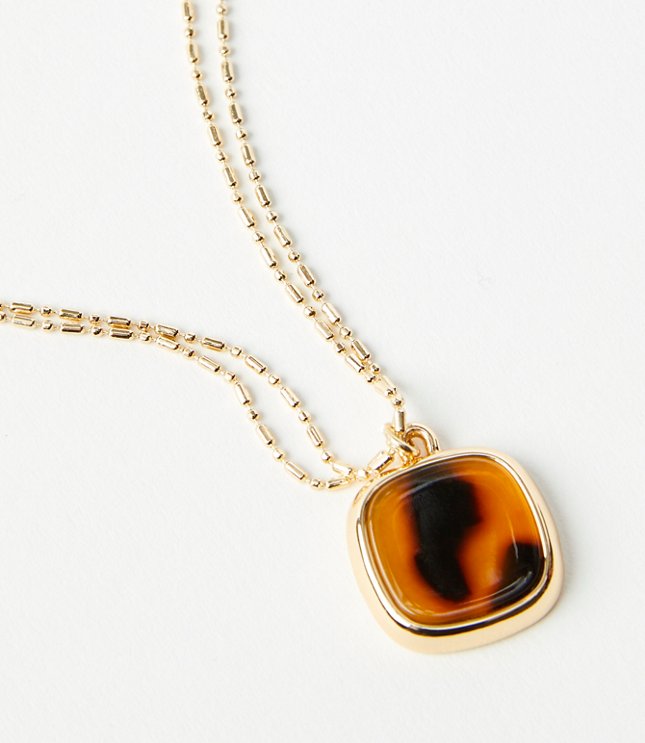 Double Chain Pendant Necklace - Tortoise Shell Brown