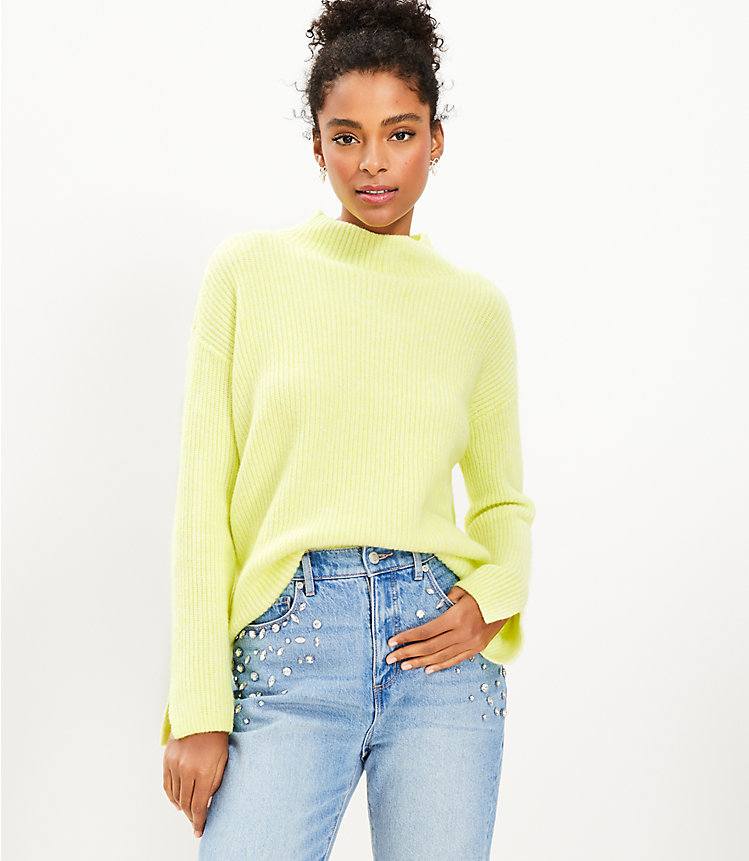 Petite Ribbed Mock Neck Sweater image number null