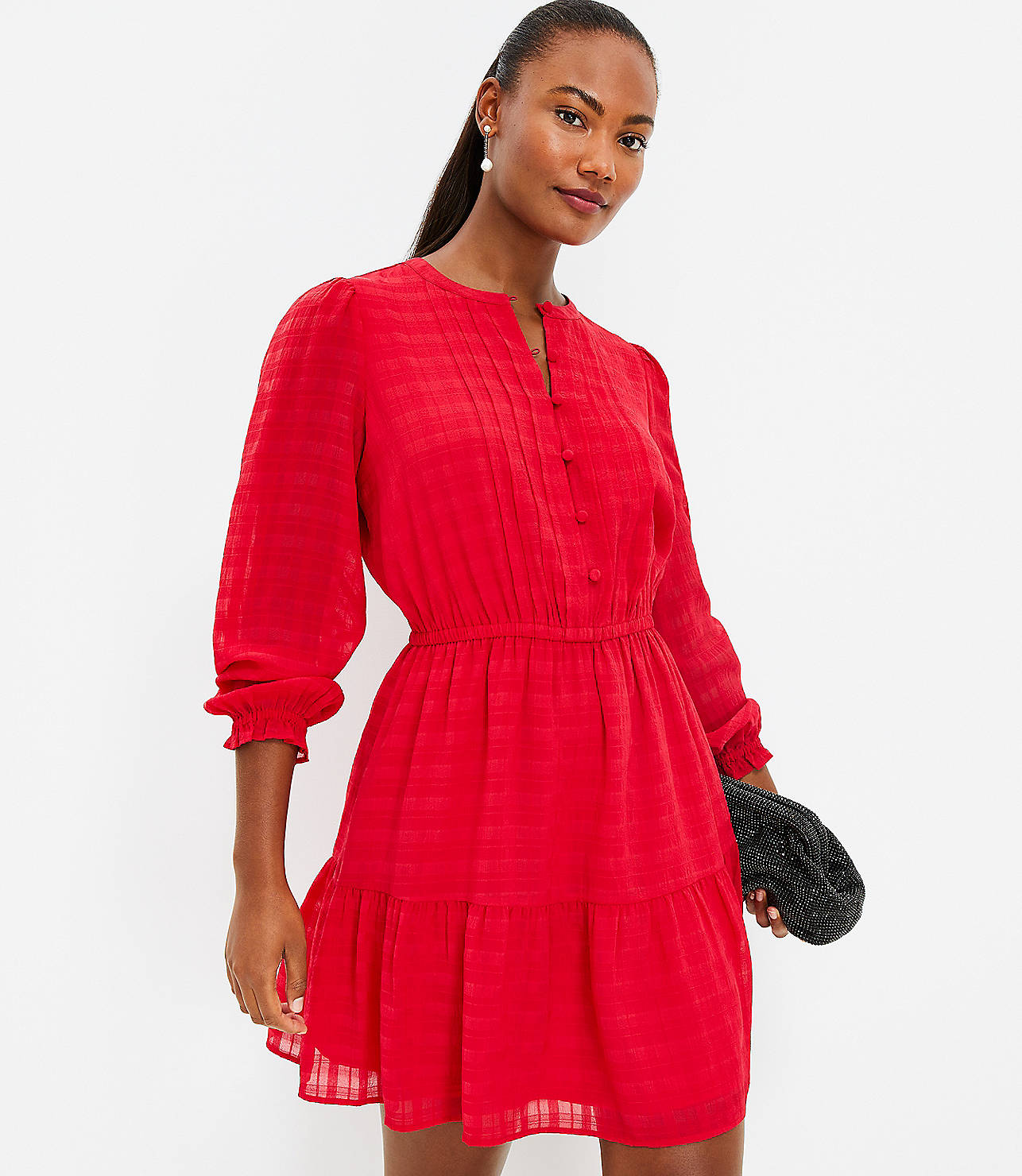 Plaid Pintucked Tiered Flare Dress