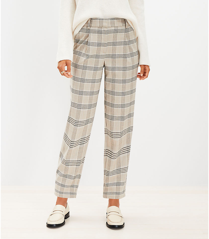 Petite Pleated Tapered Pants in Shimmer Plaid