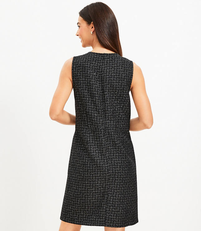 Metallic Tweed Button Pocket Dress