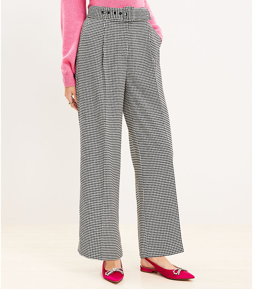 Petite Belted Wide Leg Pants in Houndstooth