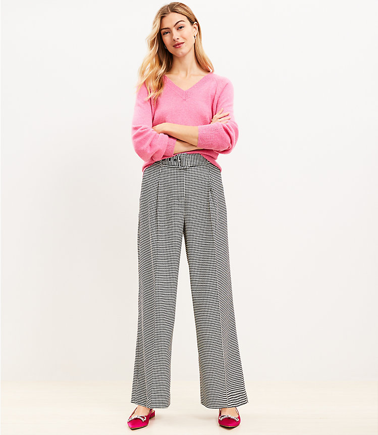 Petite Belted Wide Leg Pants in Houndstooth image number 1