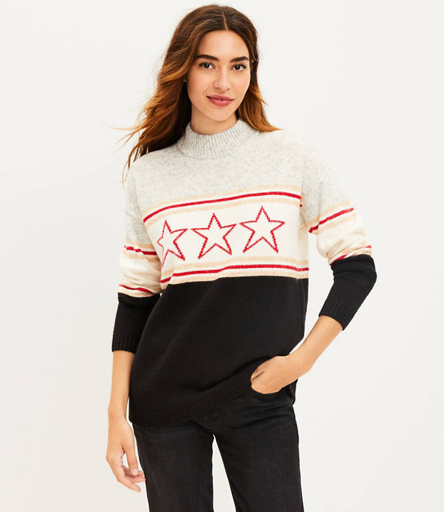 Lou & Grey Star Stripe Mock Neck Sweater