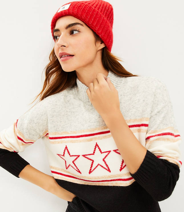 Loft Lou & Grey Star Stripe Mock Neck Sweater