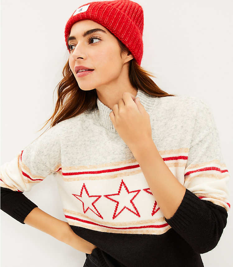 Lou & Grey Star Stripe Mock Neck Sweater image number 1
