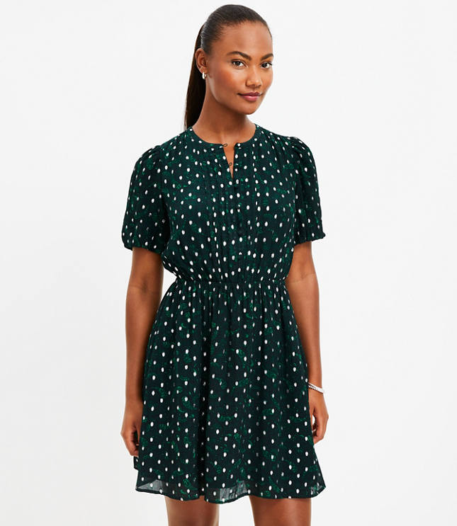 Metallic Clip Pintucked Flare Dress