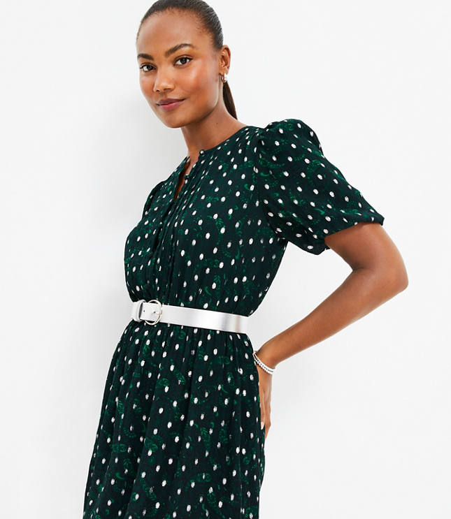 Metallic Clip Pintucked Flare Dress