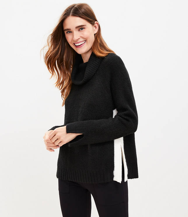 Lou & Grey Contrast Side Zip Wafflestitch Turtleneck Sweater