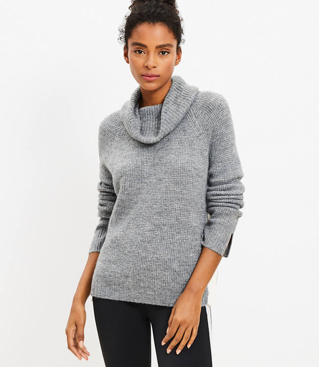 Lou & Grey Contrast Side Zip Wafflestitch Turtleneck Sweater