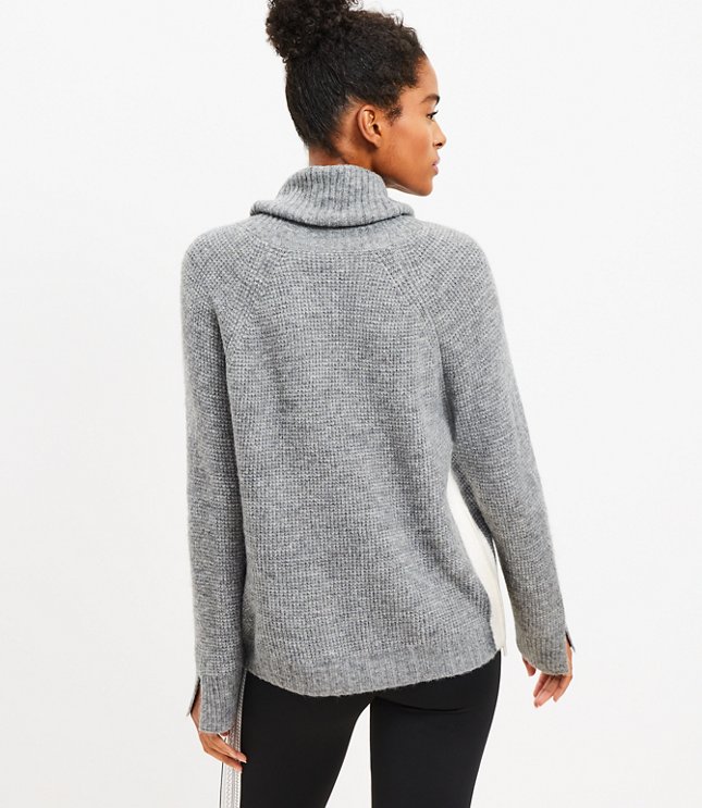 Lou & Grey Contrast Side Zip Wafflestitch Turtleneck Sweater