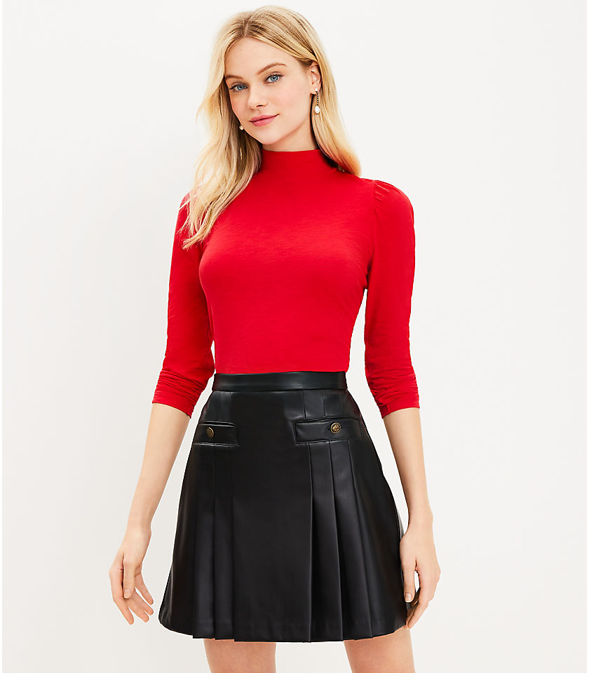 Petite Faux Leather Pleated Pocket Skirt
