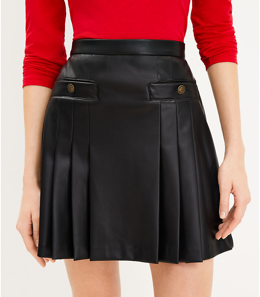 Petite Faux Leather Pleated Pocket Skirt