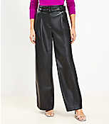Petite Belted Wide Leg Pants in Faux Leather carousel Product Image 1