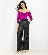 Petite Belted Wide Leg Pants in Faux Leather carousel Product Image 2