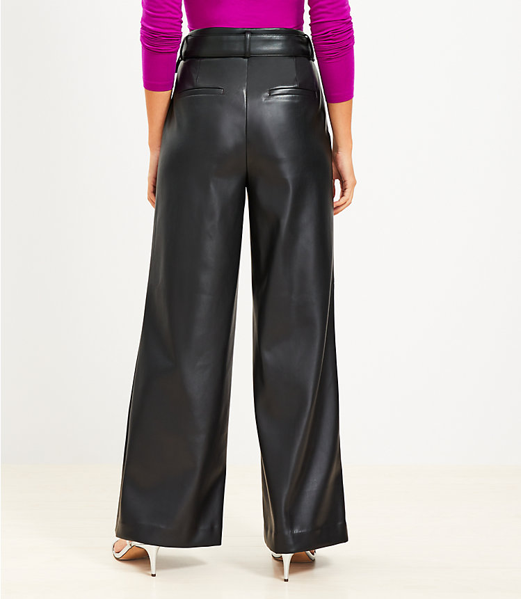 Petite Belted Wide Leg Pants in Faux Leather image number 2