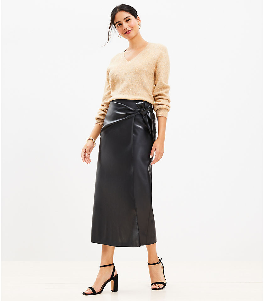Petite Faux Leather Wrap Skirt