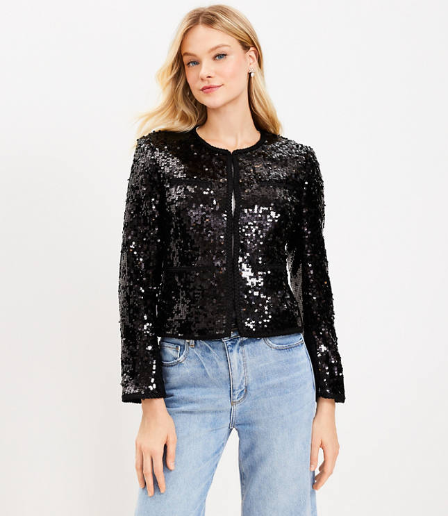 Petite Shimmer Tweed Cropped Shirt Jacket