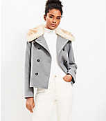 Petite Melange Faux Fur Collar Doublecloth Jacket carousel Product Image 1