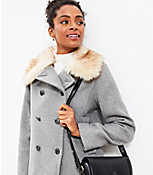 Petite Melange Faux Fur Collar Doublecloth Jacket carousel Product Image 2