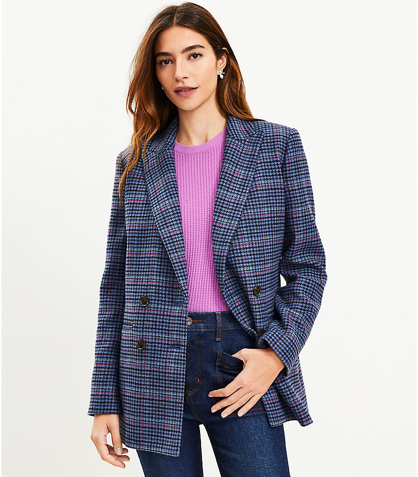 Petite Houndstooth Structured Double Breasted Blazer
