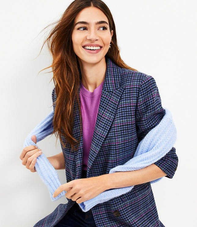 Petite Houndstooth Structured Double Breasted Blazer