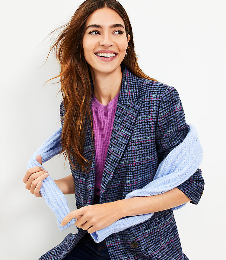 Petite Houndstooth Structured Double Breasted Blazer image number 1