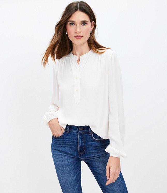 Stand Collar Henley Blouse