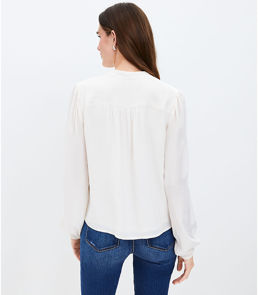 Stand Collar Henley Blouse