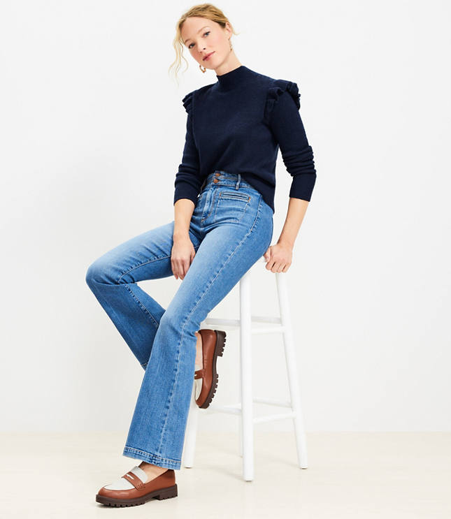 High Rise '70s Flare Jeans In Medium Indigo