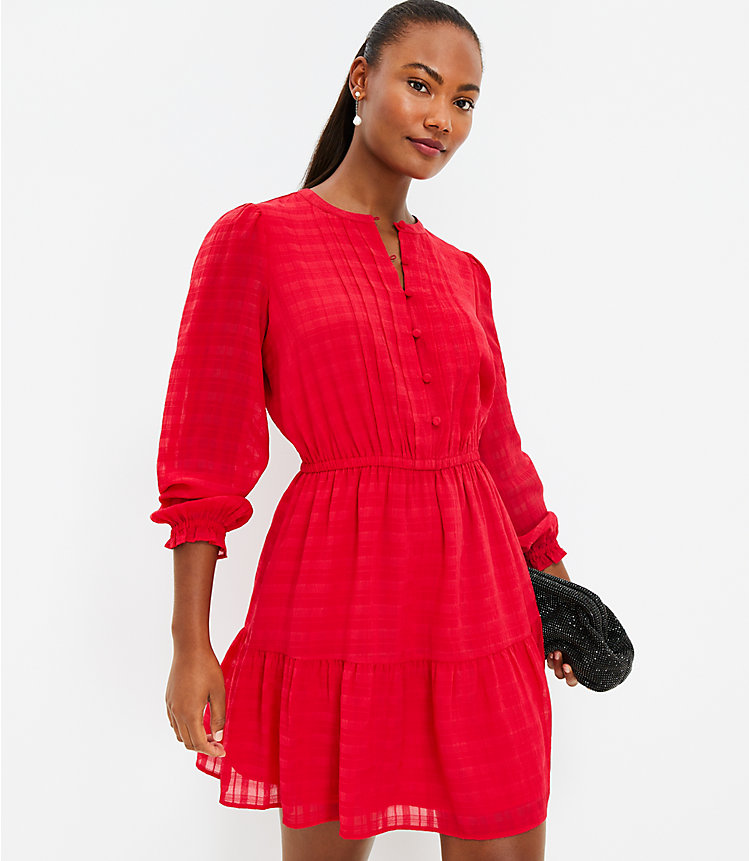 Tall Plaid Pintucked Tiered Flare Dress image number 1